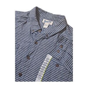 Duluth Trading Free Swingin Flannel Button Up Shirt Blue White Stripe Men's 3XLT